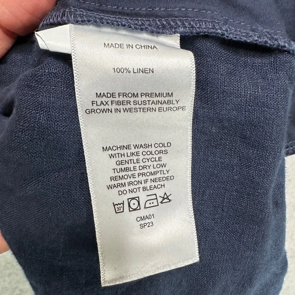 Quince Navy Blue 100% Linen Elastic Waist Straight Leg Cropped Pants Womens XL